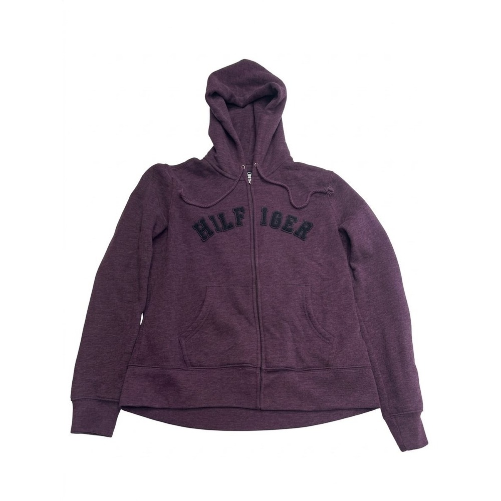 Tommy Hilfiger Hoodie Women Size M Purple Zip Up Applique Logo Sweatshirt